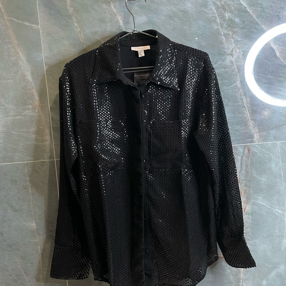 Topshop Black Sequin Blouse